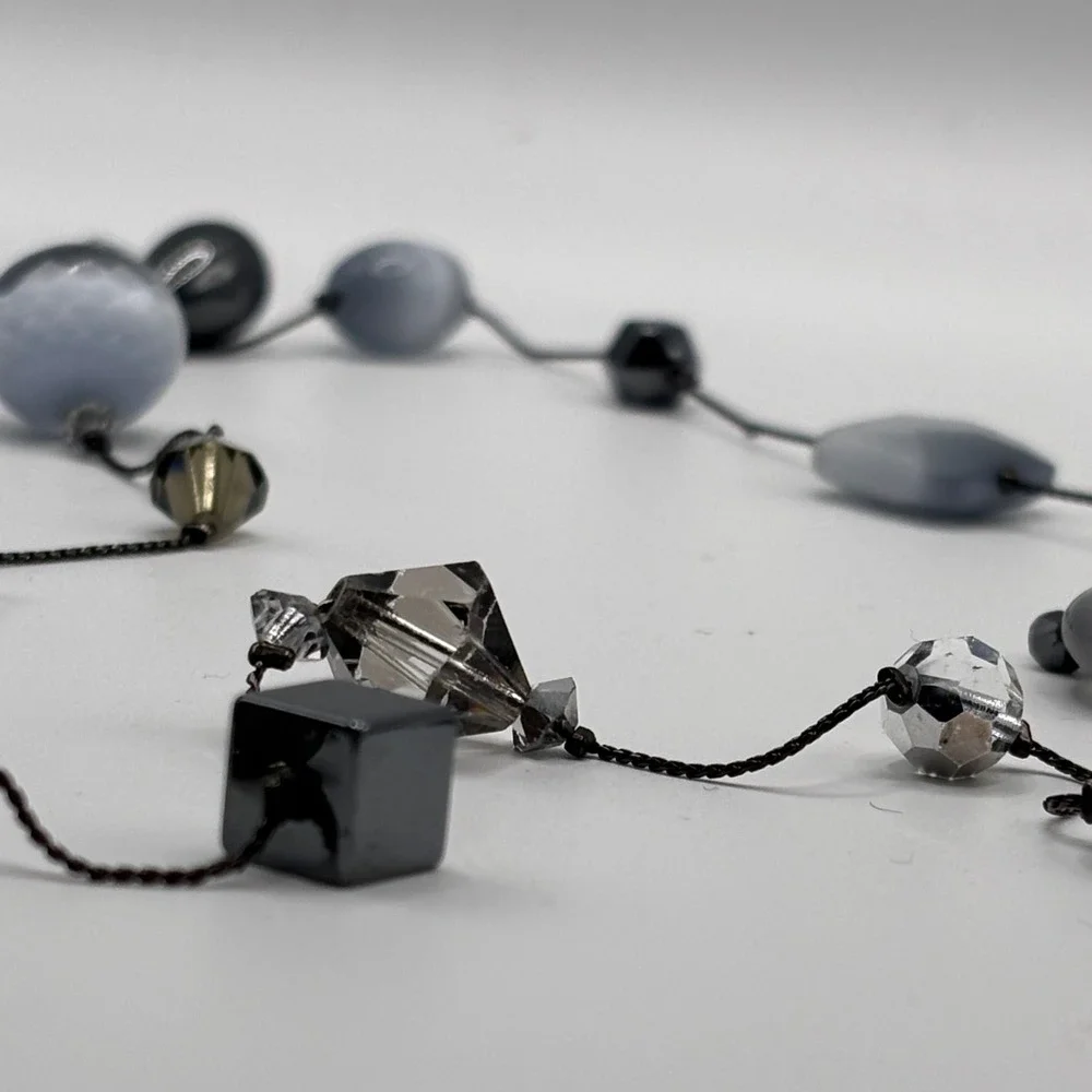 Fairy‎ Goth Beaded Long Double Strand Necklace Dabby Reid Grey Black Glass Resin